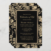 ヴィンテージブラック金ゴールド葬儀お祝いの生活 招待状 (正面/裏面)