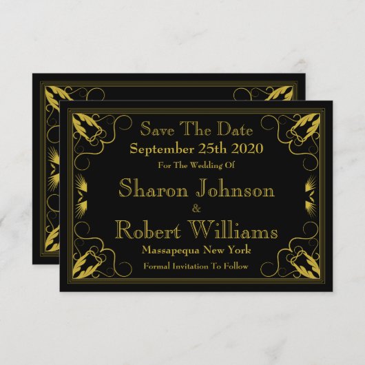 ヴィンテージブラック金ゴールド金箔付き年齢日付カードを保存 セーブザデート (正面/裏面)