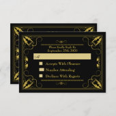 ヴィンテージブラック金ゴールド金箔付き年齢結婚式RSVP 出欠カード (正面/裏面)