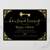 ヴィンテージブラック金ゴールド鍵引っ越し祝いパーティーパーティー 箔招待状 (正面)