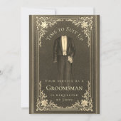 ヴィンテージブラック金ゴールドGroomsman Proposal Up Time 招待状 (正面)