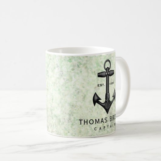 ヴィンテージブラック鋳鉄製いかり航海のボート コーヒーマグカップ (正面右)