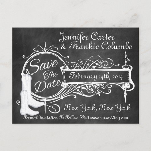 ヴィンテージブラック黒板カウボーイ日付を保存 案内ポストカード (正面)