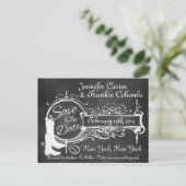 ヴィンテージブラック黒板カウボーイ日付を保存 案内ポストカード (スタンド正面)