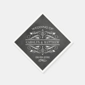 ヴィンテージブラック黒板フローリッシュ結婚ズモノグラム スタンダードカクテルナプキン (角)