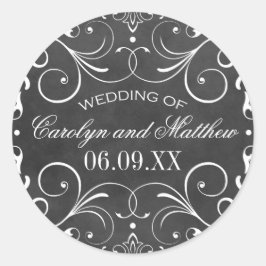 ヴィンテージブラック黒板フローリッシュ結婚ズモノグラム ラウンドシール