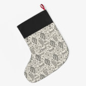 ヴィンテージブラック&アイボリーオーナメントホリデイ ラージクリスマスストッキング (裏面 (吊り時))