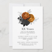 ヴィンテージブラック&オレンジハロウィーンフローラ誕生日 招待状 (正面)