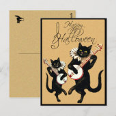 ヴィンテージブラック・キャット・ミュージックとバンジョーハッピーハローウィン ポストカード (正面/裏面)