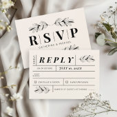 ヴィンテージブラック&クリームボタニカルエレガントな結婚式 出欠カード