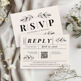 ヴィンテージブラック&クリームレトロ結婚のQRコードRSVP エンクロージャーカード