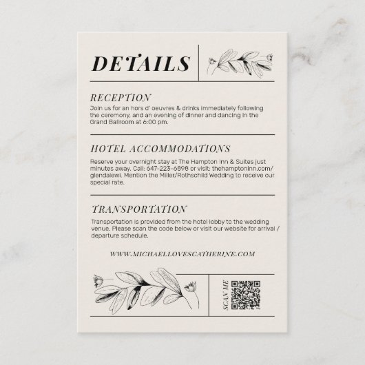 ヴィンテージブラック&クリームレトロ結婚ズ詳細カード エンクロージャーカード (正面)