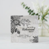 ヴィンテージブラック/グレーフラワーリハーサルディナーカード 招待状 (スタンド正面)