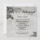 ヴィンテージブラック/グレーフラワーリハーサルディナーカード 招待状 (裏面)
