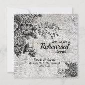 ヴィンテージブラック/グレーフラワーリハーサルディナーカード 招待状 (正面)
