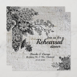 ヴィンテージブラック/グレーフラワーリハーサルディナーカード 招待状