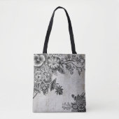 ヴィンテージブラック/グレー結婚の花のトートバッグ トートバッグ (正面)