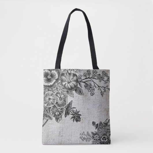 ヴィンテージブラック/グレー結婚の花のトートバッグ トートバッグ (正面)