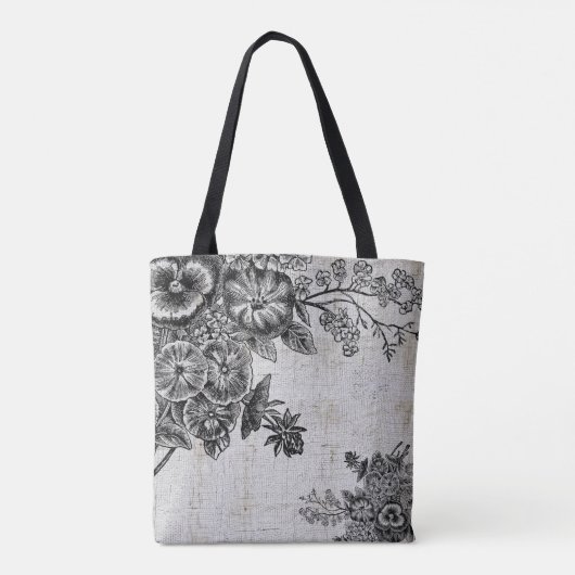 ヴィンテージブラック/グレー結婚の花のトートバッグ トートバッグ (裏面)