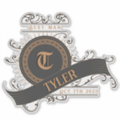 ヴィンテージブラック/グレー/金ゴールドとイニシャル花婿介添人 シール (正面)