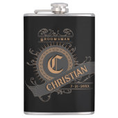 ヴィンテージブラック/グレー/金ゴールドとイニシャルGroomsman フラスク (正面)