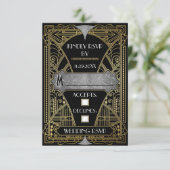 ヴィンテージブラック&シルバーアールデコ結婚の出欠確認カード 出欠カード (スタンド正面)