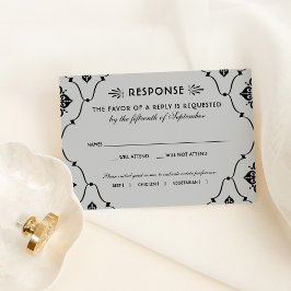 ヴィンテージブラック&シルバーアールデコ結婚ズ 出欠カード