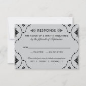 ヴィンテージブラック&シルバーアールデコ結婚ズ 出欠カード (正面)