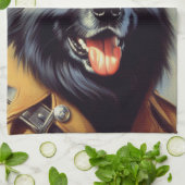 ヴィンテージブラック・ドイツ絵画羊飼い キッチンタオル (折り畳み)