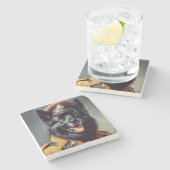 ヴィンテージブラック・ドイツ絵画羊飼い ストーンコースター (横)