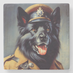 ヴィンテージブラック・ドイツ絵画羊飼い ストーンコースター