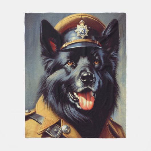 ヴィンテージブラック・ドイツ絵画羊飼い フリースブランケット (正面)