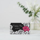 ヴィンテージブラック、ピンクと白のバラの名刺 名刺 (スタンド正面)