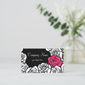 ヴィンテージブラック、ピンクと白のバラの名刺 名刺 (スタンド正面)