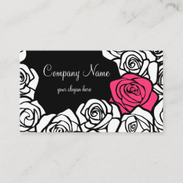ヴィンテージブラック、ピンクと白のバラの名刺 名刺