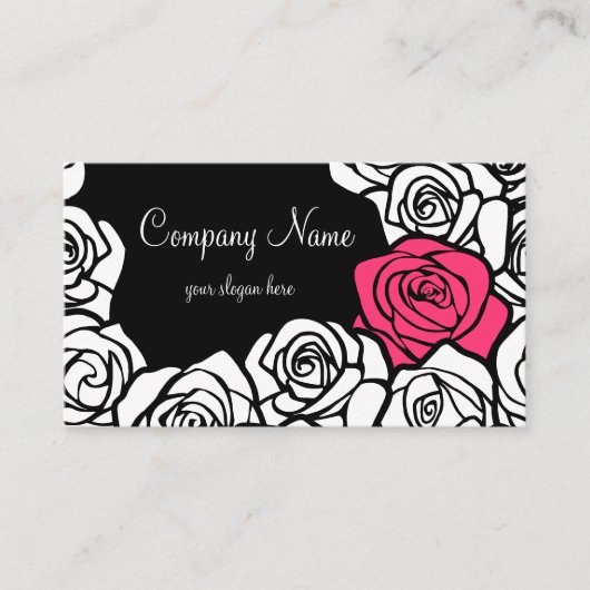 ヴィンテージブラック、ピンクと白のバラの名刺 名刺 (正面)