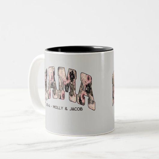 ヴィンテージブラック/ピンクフローラレース多様性スタイルママ ツートーンマグカップ (正面左)