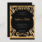 ヴィンテージブラック&フォールド精巧なアールデコ結婚ズ 招待状 (正面/裏面)