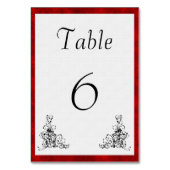 ヴィンテージブラック・フローリッシュとレッド・ビロード結婚ズ テーブルナンバー (正面)