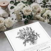 ヴィンテージブラック&ベージュ色植物学フローラ結婚ズ 招待状