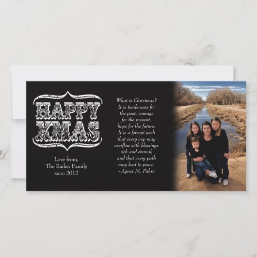ヴィンテージブラック&ホワイトのクリスマスフォトカード シーズンカード (正面)