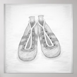 ヴィンテージブラック&ホワイトのサッカーシューズ ポスター