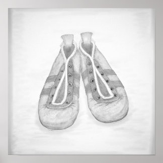 ヴィンテージブラック&ホワイトのサッカーシューズ ポスター