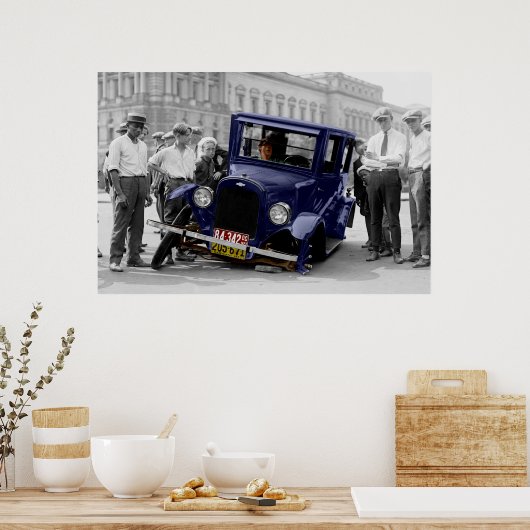 ヴィンテージブラック&ホワイトアンティーク自動車事故 ポスター (キッチン)