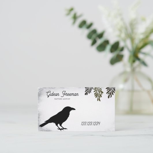 ヴィンテージブラック&ホワイトクロウシルエットタトゥー 名刺 (スタンド正面)