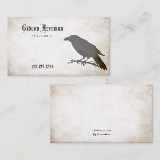 ヴィンテージブラック&ホワイトクロウタトゥーアーティスト 名刺 (正面/裏面)