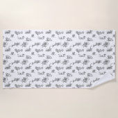 ヴィンテージブラック&ホワイトシーモンスターラインアートビーチ ビーチタオル (正面)