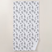 ヴィンテージブラック&ホワイトシーモンスターラインアートビーチ ビーチタオル (正面)