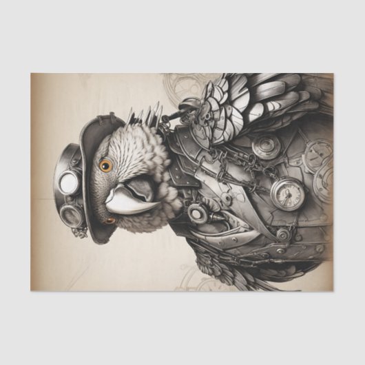 ヴィンテージブラック&ホワイトスチームパンクパロット 薄葉紙 (正面)