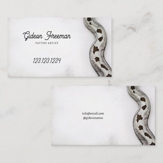 ヴィンテージブラック&ホワイトスネークタトゥーアーティスト 名刺 (正面/裏面)